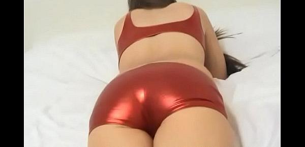  These shiny red PVC lingerie is totally skin tight